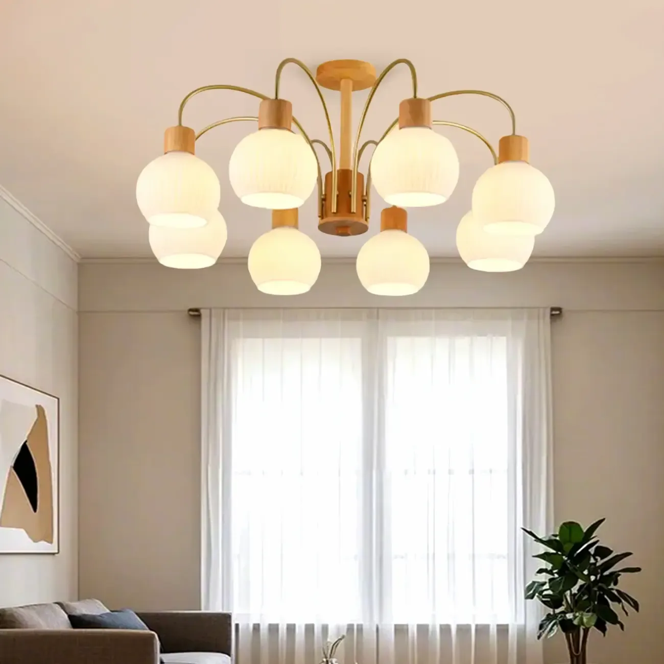 Modern Wood and Glass Chandelier Lighting for Dinning Room Image - 2