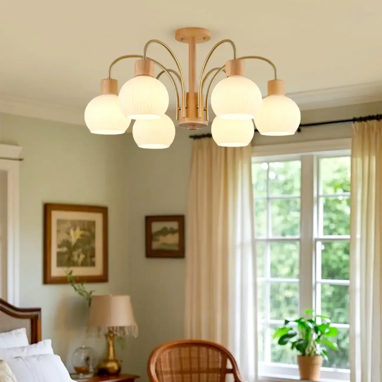 Modern Wood and Glass Chandelier Lighting for Dinning Room Image - 4