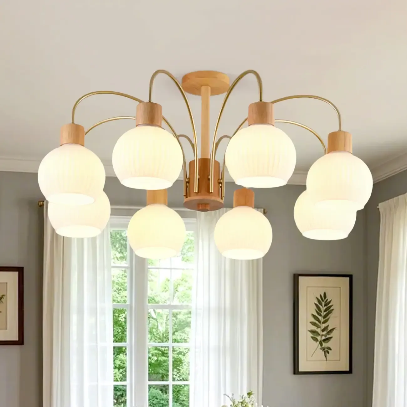 Modern Wood and Glass Chandelier Lighting for Dinning Room Image - 7