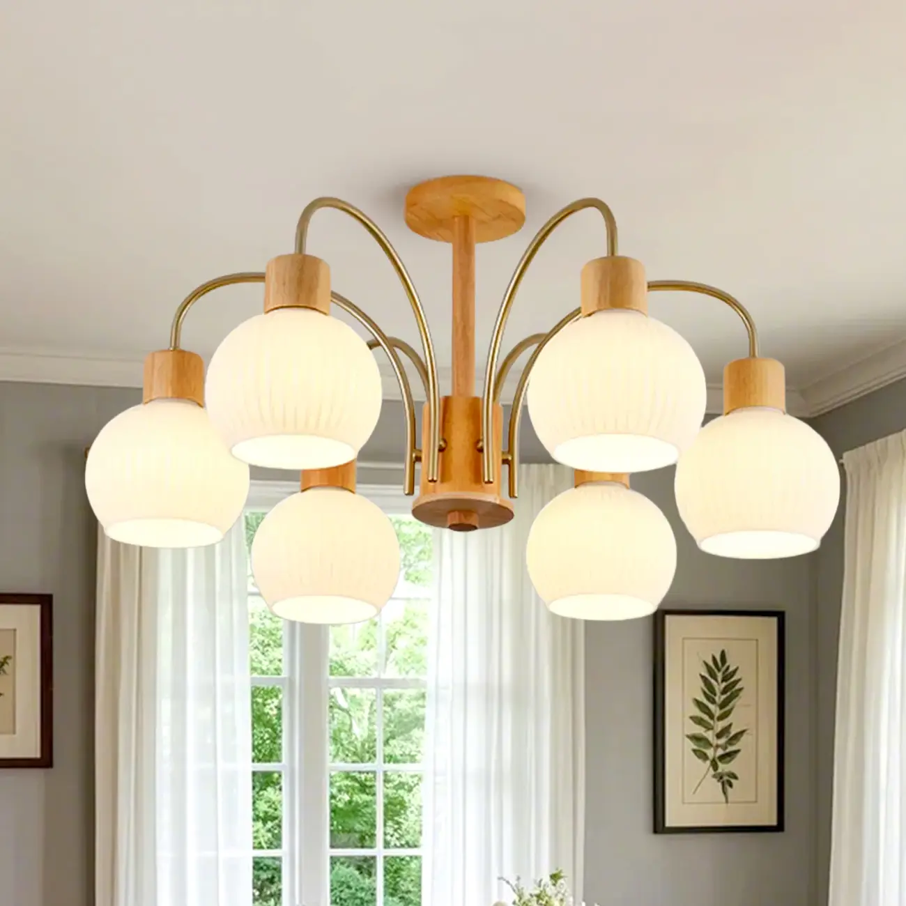 Modern Wood and Glass Chandelier Lighting for Dinning Room Image - 6 | homeyfad