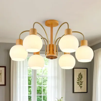 Modern Wood and Glass Chandelier Lighting for Dinning Room Image - 6