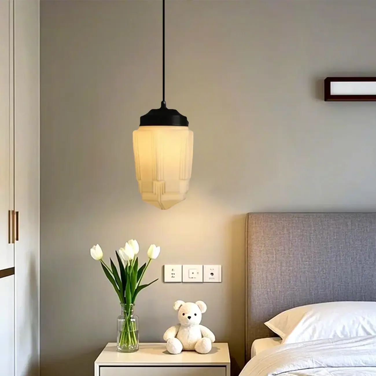 Modern Frosted Glass LED bedside pendant lamp in Hazelnut Tone Image - 2