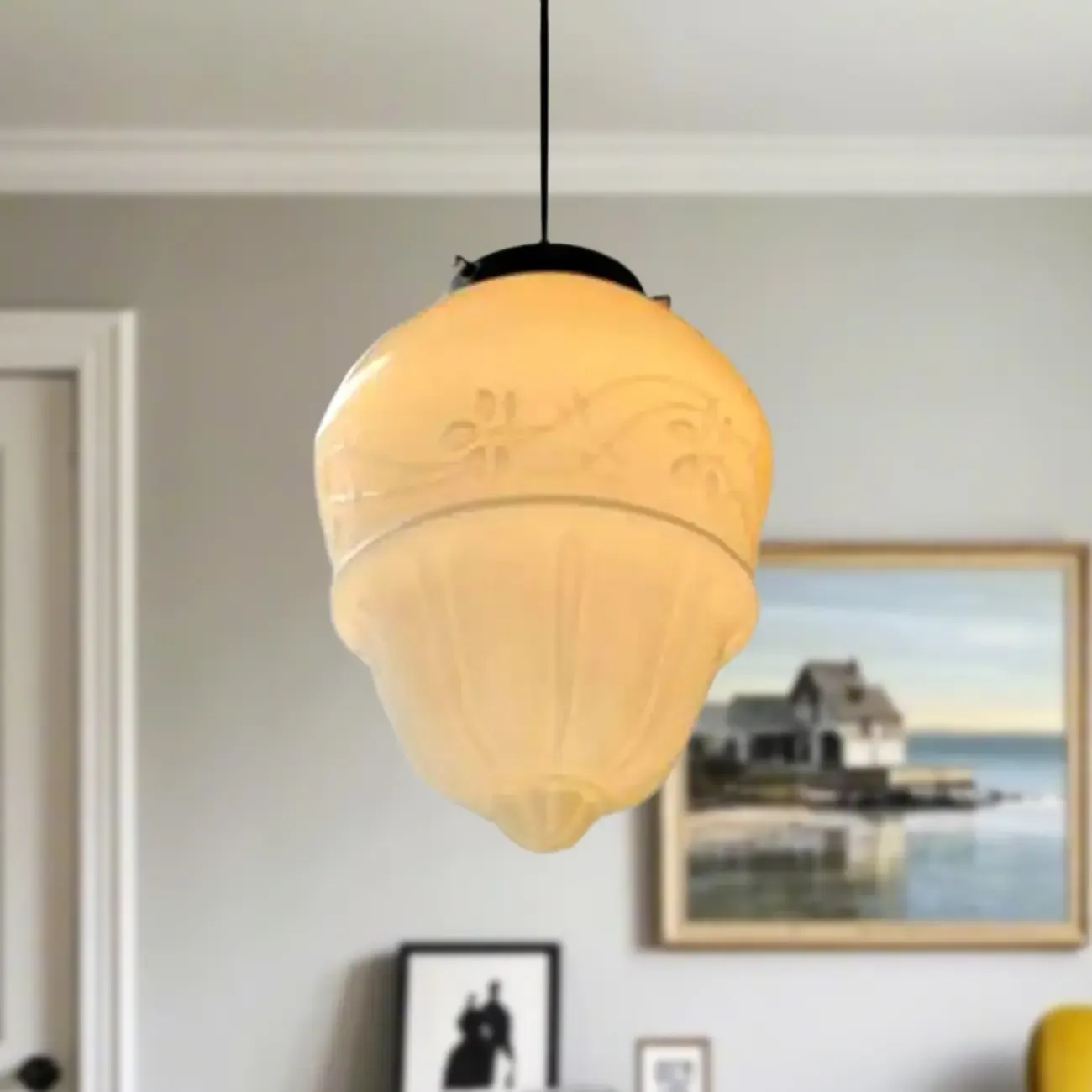 Modern Frosted Glass LED bedside pendant lamp in Hazelnut Tone Image - 3