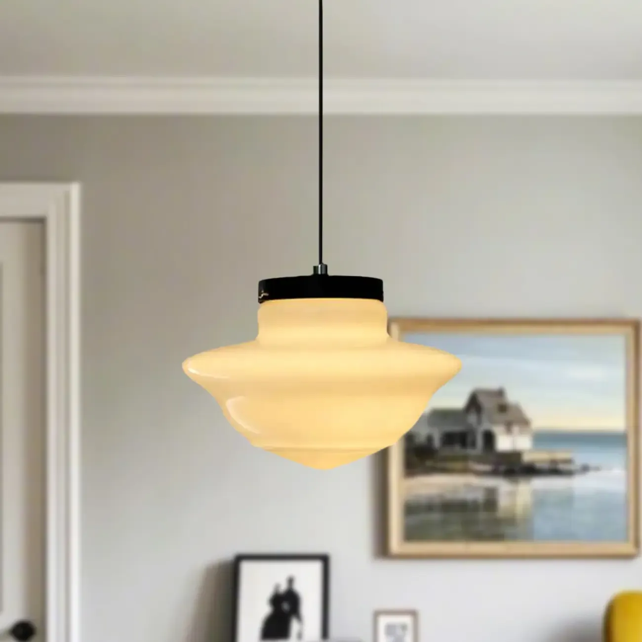 Modern Frosted Glass LED bedside pendant lamp in Hazelnut Tone Image - 5