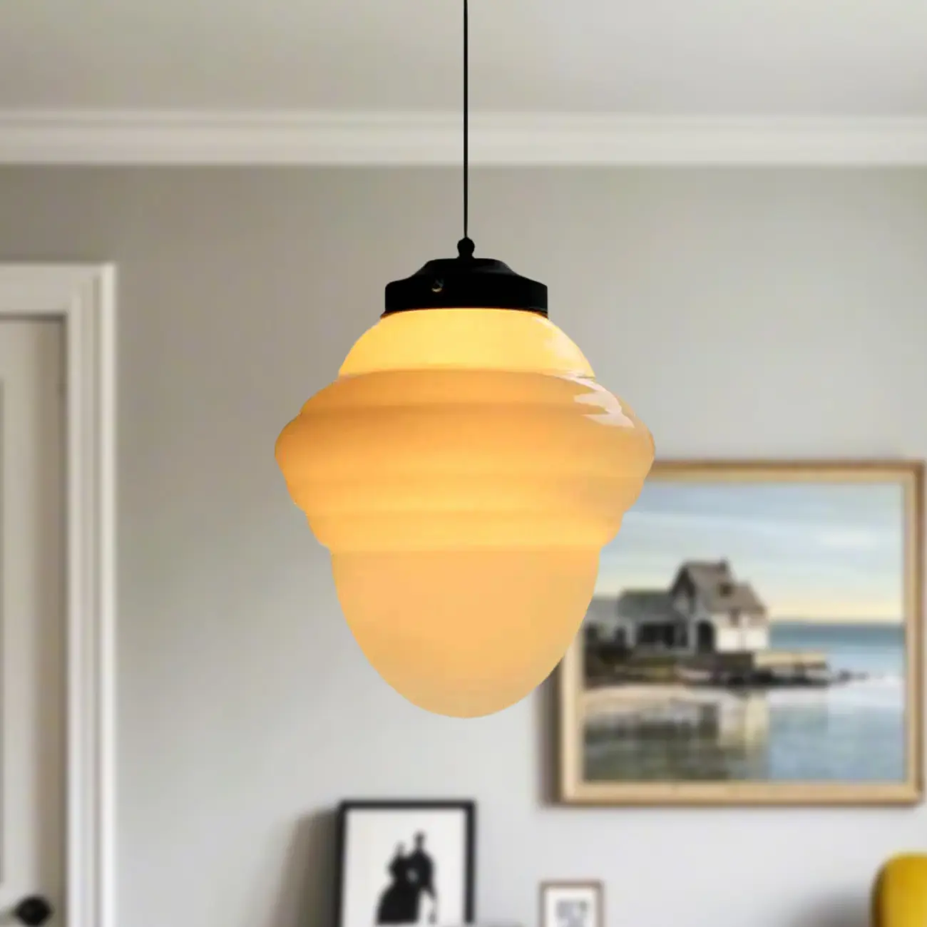 Modern Frosted Glass LED bedside pendant lamp in Hazelnut Tone Image - 6 | homeyfad