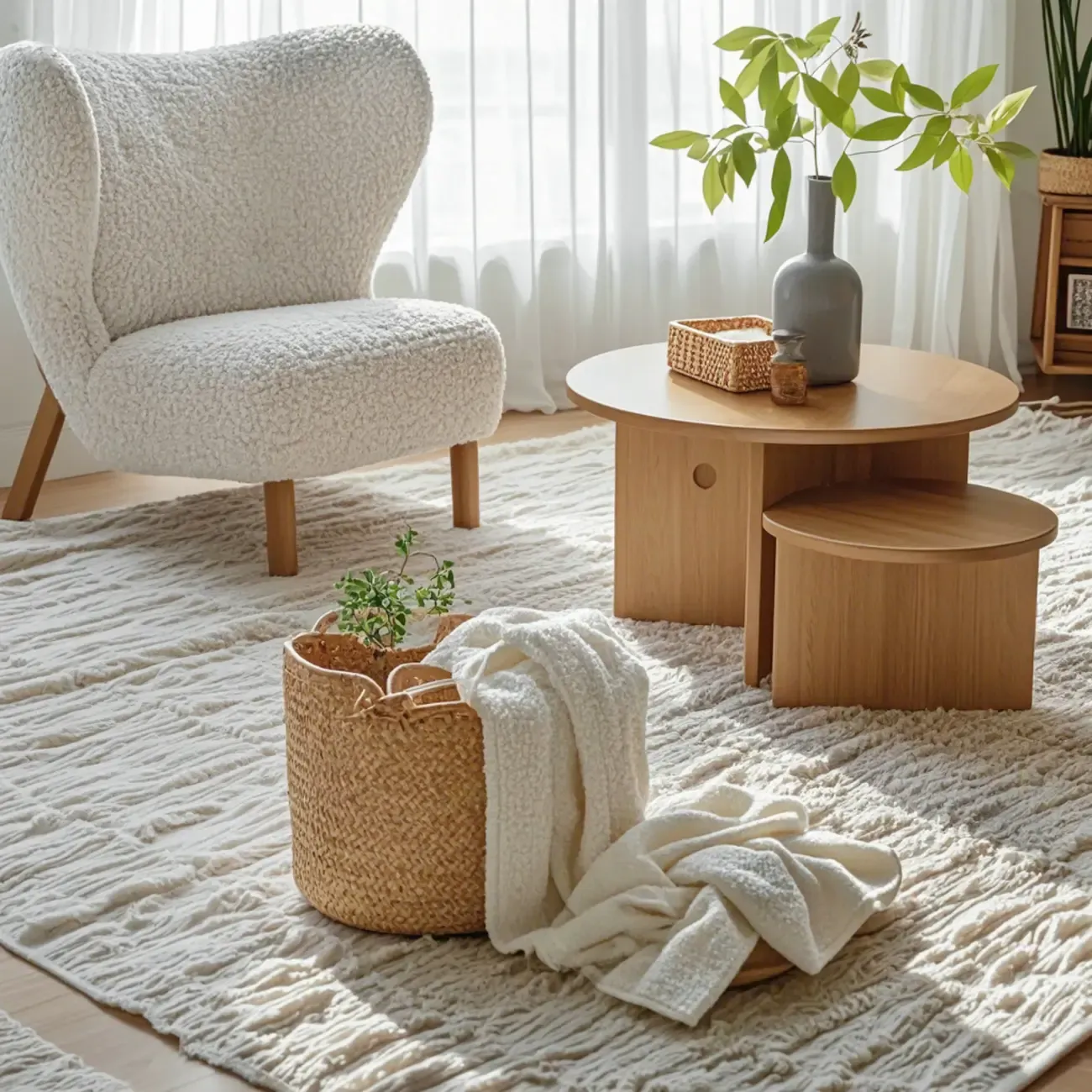 Modern Solid Wood Round Coffee Table Set with Dual Sizes  Image - 1