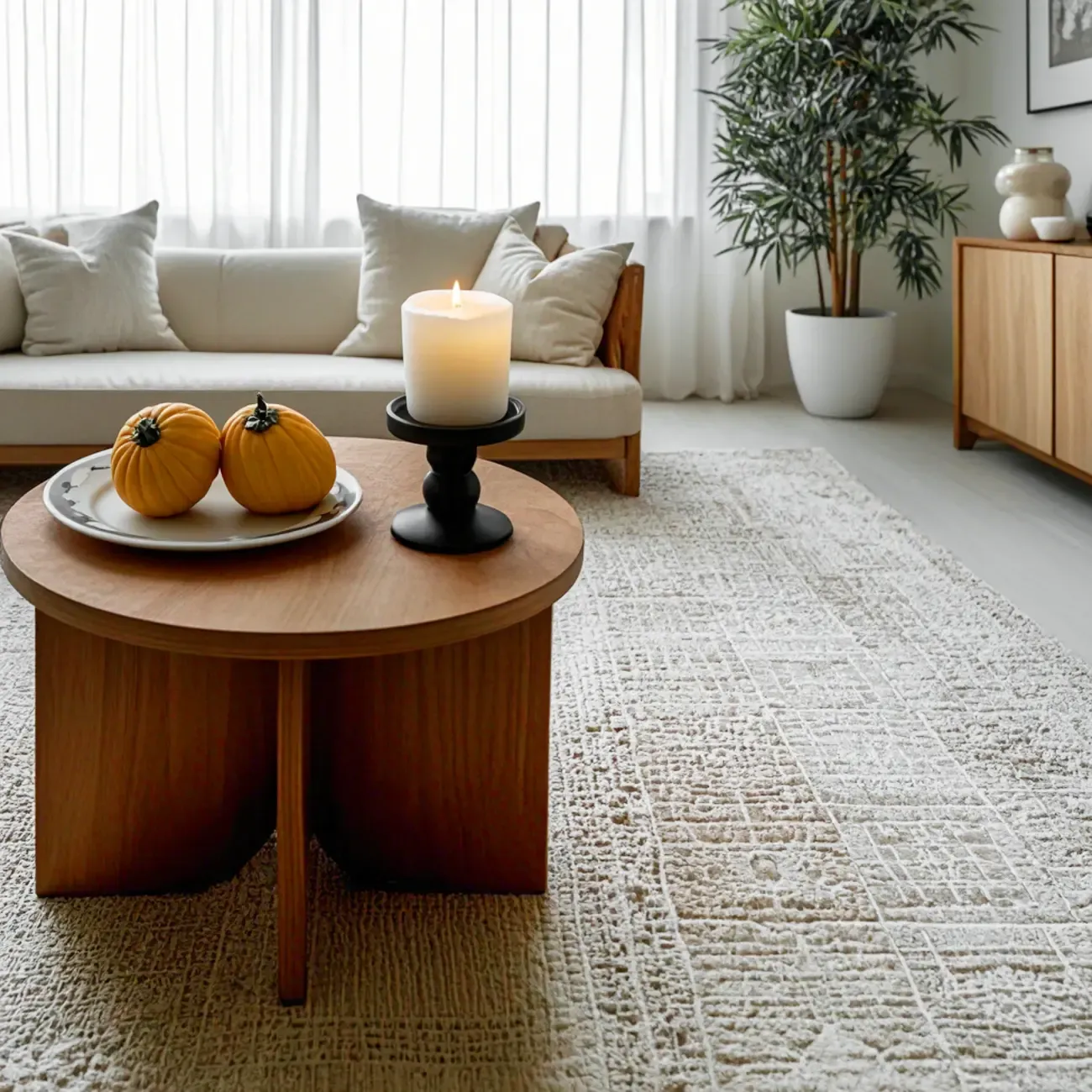 Modern Solid Wood Round Coffee Table Set with Dual Sizes  Image - 3