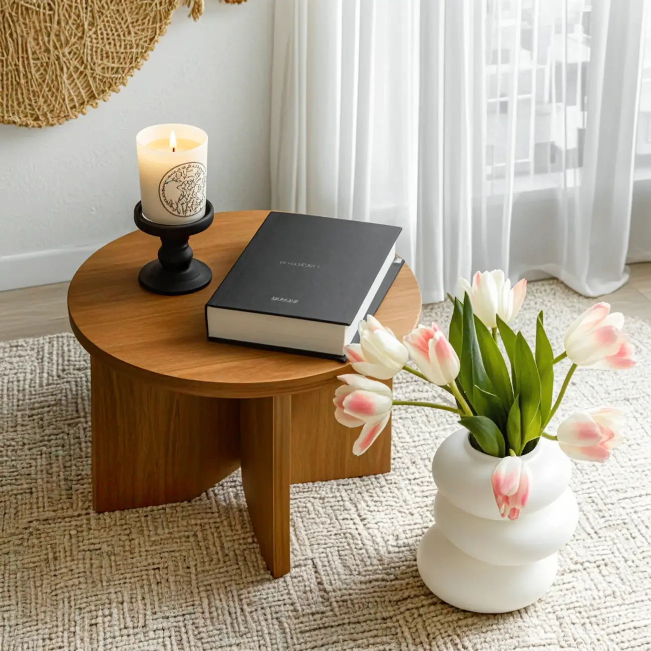 Modern Solid Wood Round Coffee Table Set with Dual Sizes  Image - 4 | homeyfad