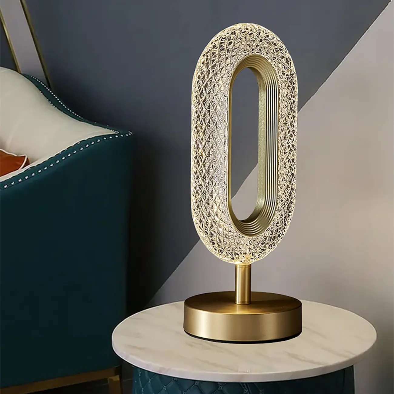 Art Deco Luxury Gold Brass Acrylic Ring Shape LED Table Lamp Image - 1 | homeyfad