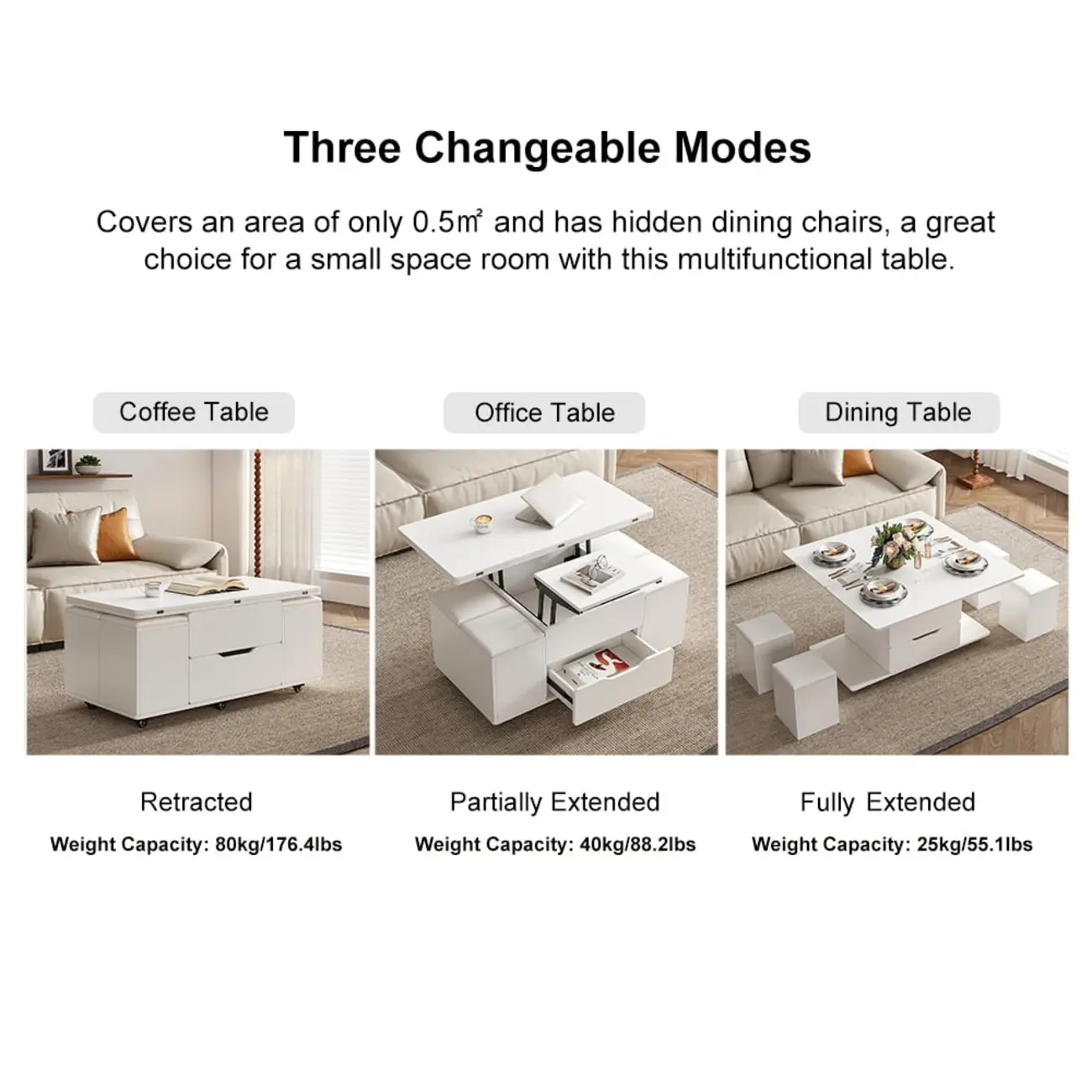 Foldable Lift-Top Coffee Table with 4 Stools & Storage Image - 6 | homeyfad