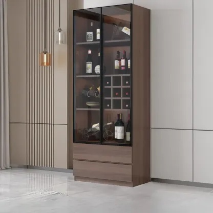 Traditional Wooden Brown Floor Wine Cabinet with Doors
