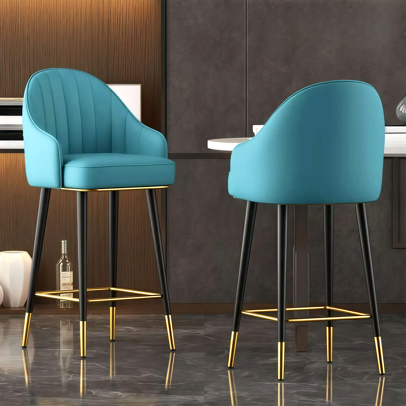 Art Deco Leather Bucket Cushioned Bar Stool | homeyfad