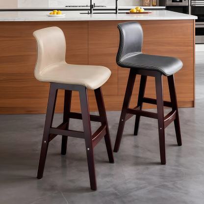 Square Low Back Leather Bar Stools with Footrest