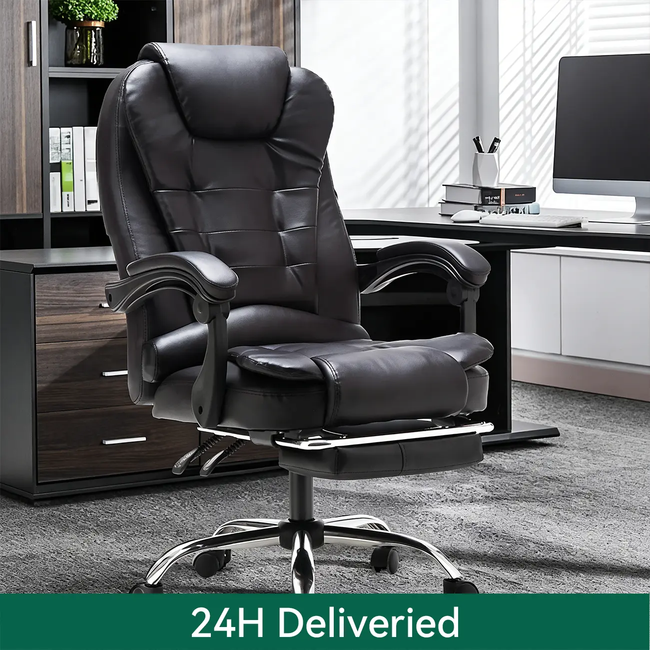 Executive Ergonomic Black Leather Swivel Reclining Office Chair | homeyfad
