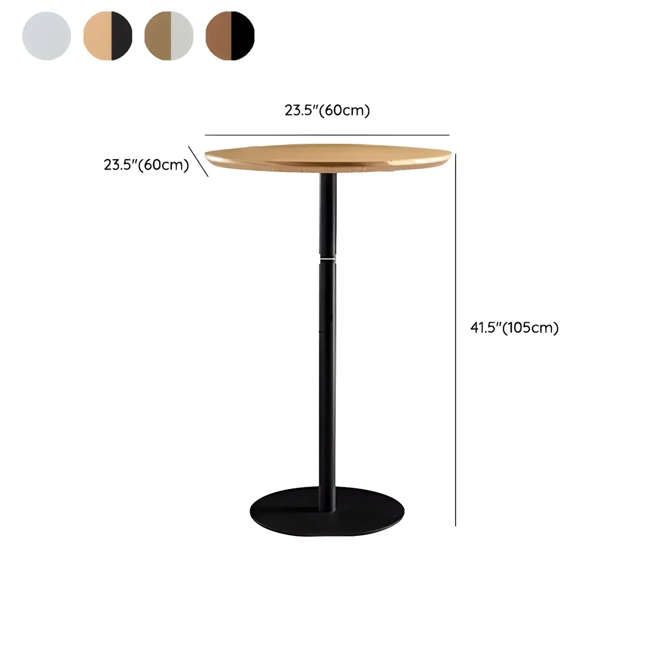 Contemporary Wooden Top Round Bar Table for Dining #size
