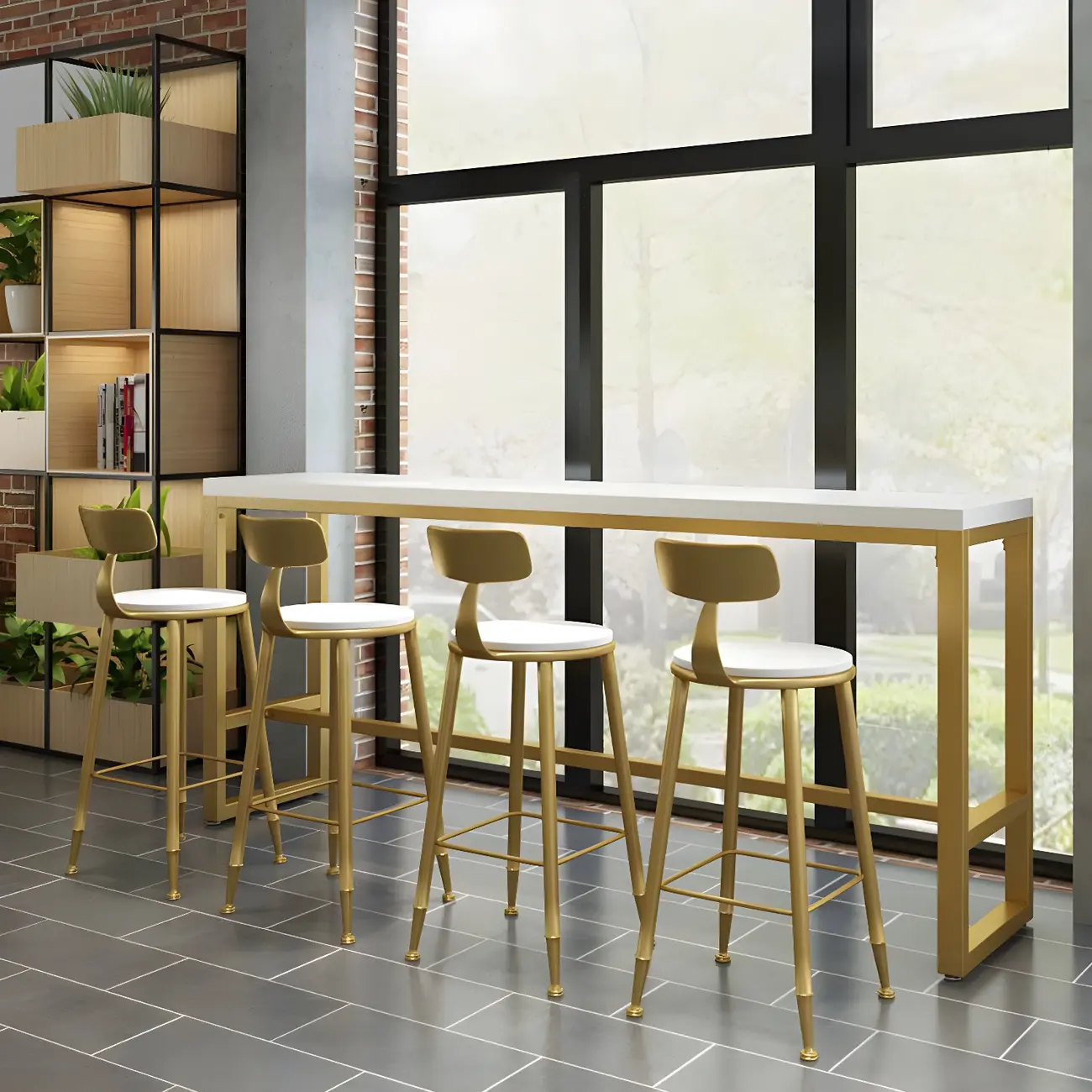 Stylish White Wood Gold Trestle Bar Table for Modern Kitchens Image - 2 | homeyfad