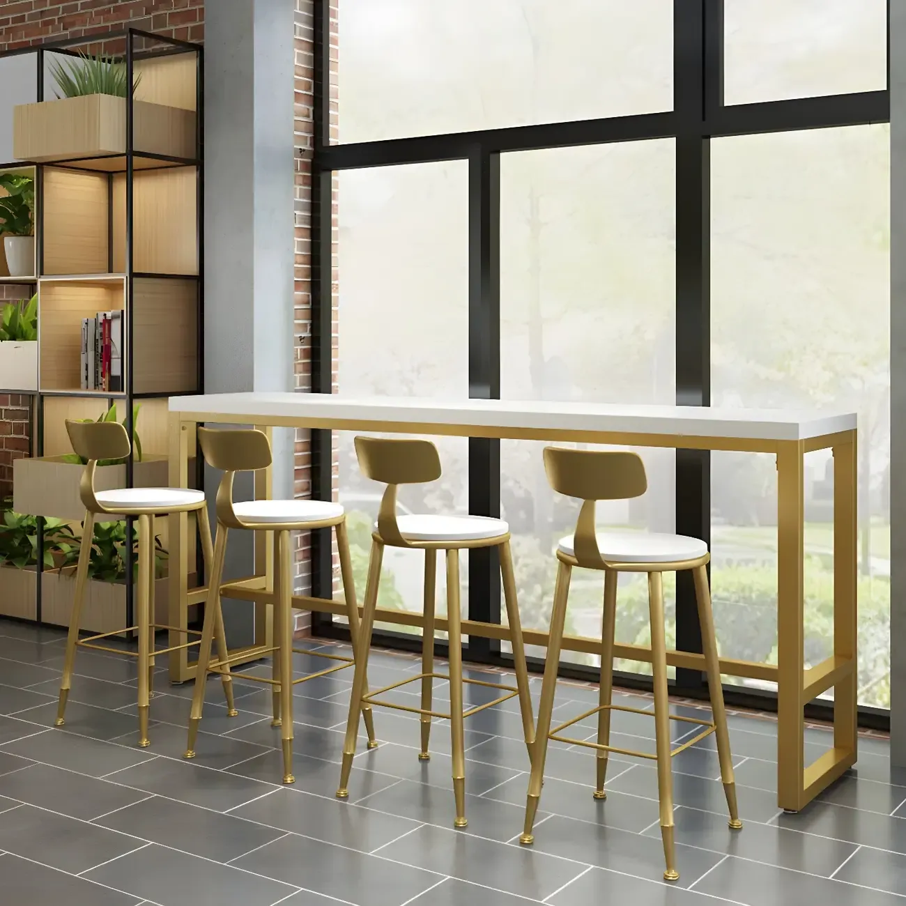 Stylish White Wood Gold Trestle Bar Table for Modern Kitchens Image - 2