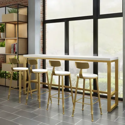 Stylish White Wood Gold Trestle Bar Table for Modern Kitchens Image - 2