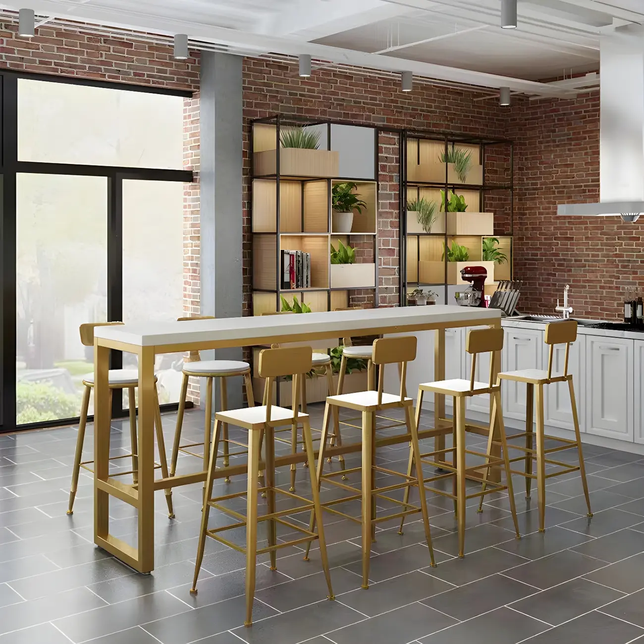 Stylish White Wood Gold Trestle Bar Table for Modern Kitchens Image - 3 | homeyfad