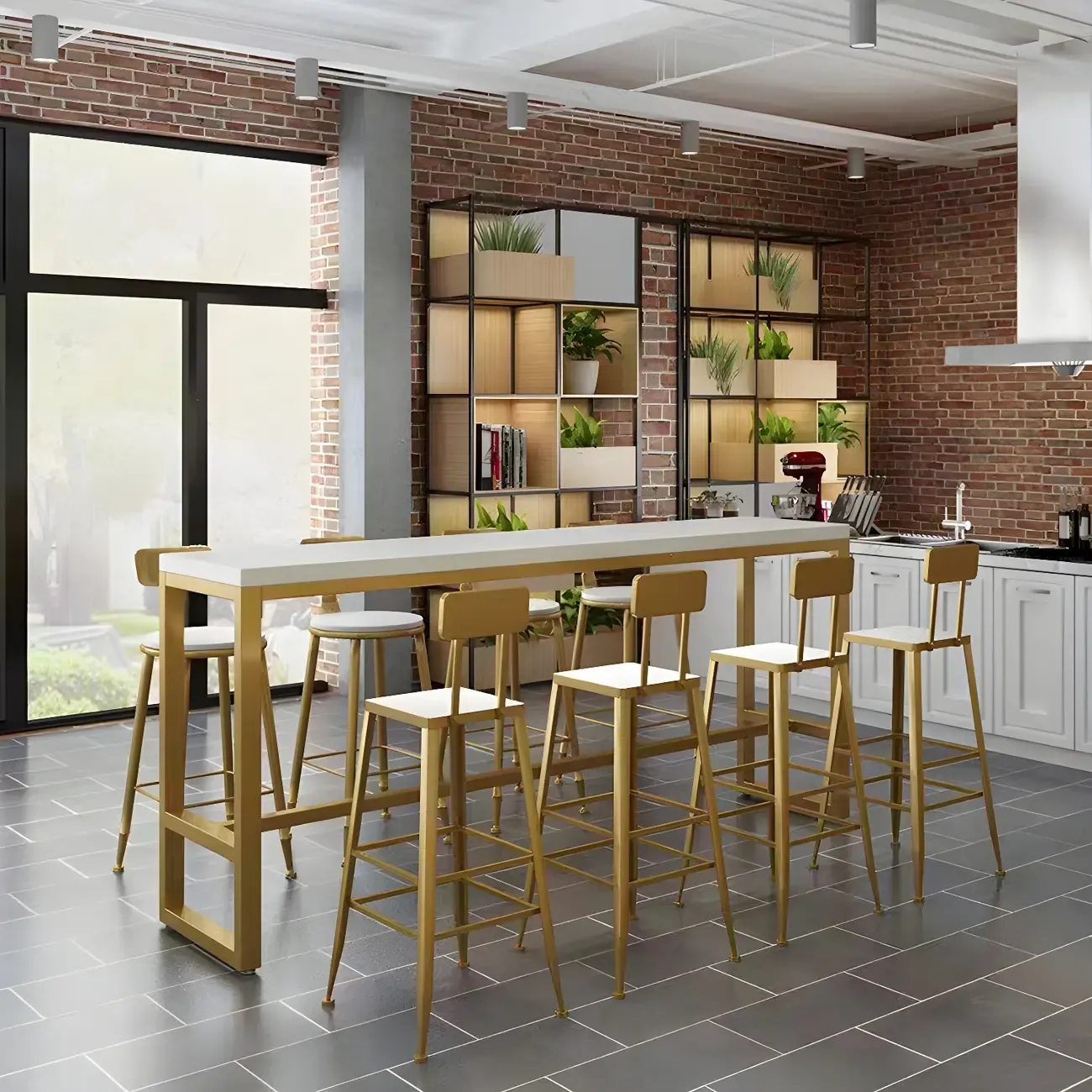 Stylish White Wood Gold Trestle Bar Table for Modern Kitchens Image - 3