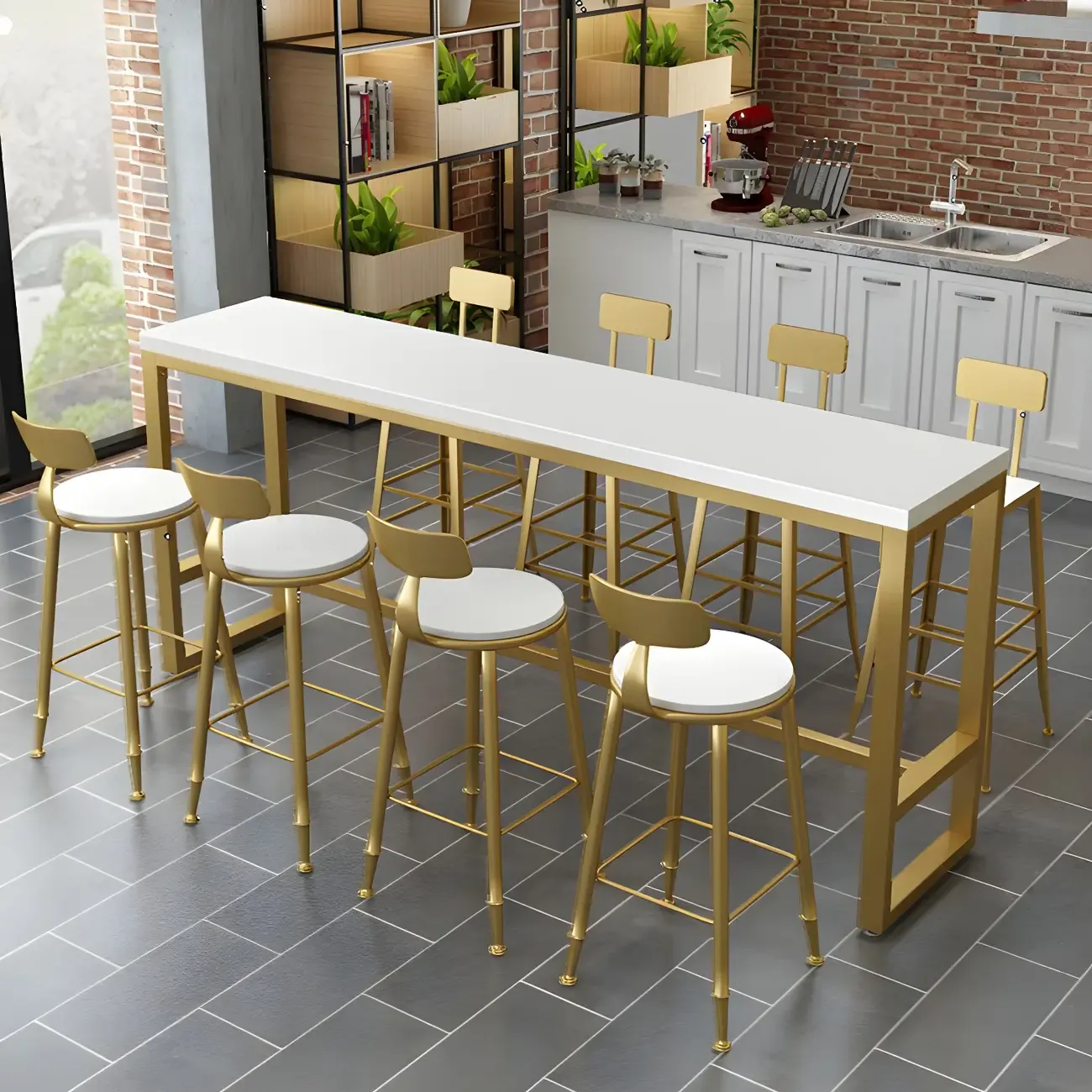 Stylish White Wood Gold Trestle Bar Table for Modern Kitchens Image - 4