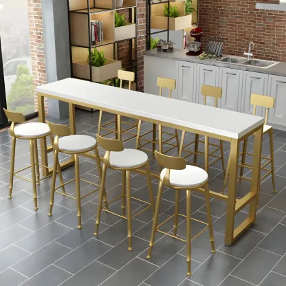 Stylish White Wood Gold Trestle Bar Table for Modern Kitchens Image - 4