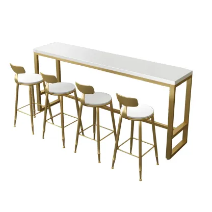 Stylish White Wood Gold Trestle Bar Table for Modern Kitchens Image - 5