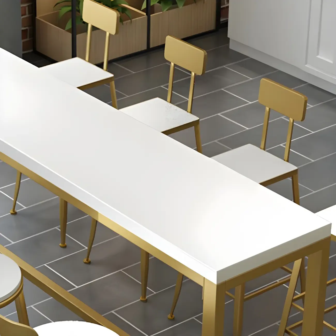 Stylish White Wood Gold Trestle Bar Table for Modern Kitchens Image - 6