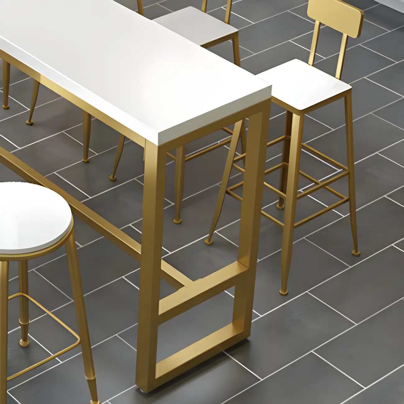 Stylish White Wood Gold Trestle Bar Table for Modern Kitchens Image - 7 | homeyfad