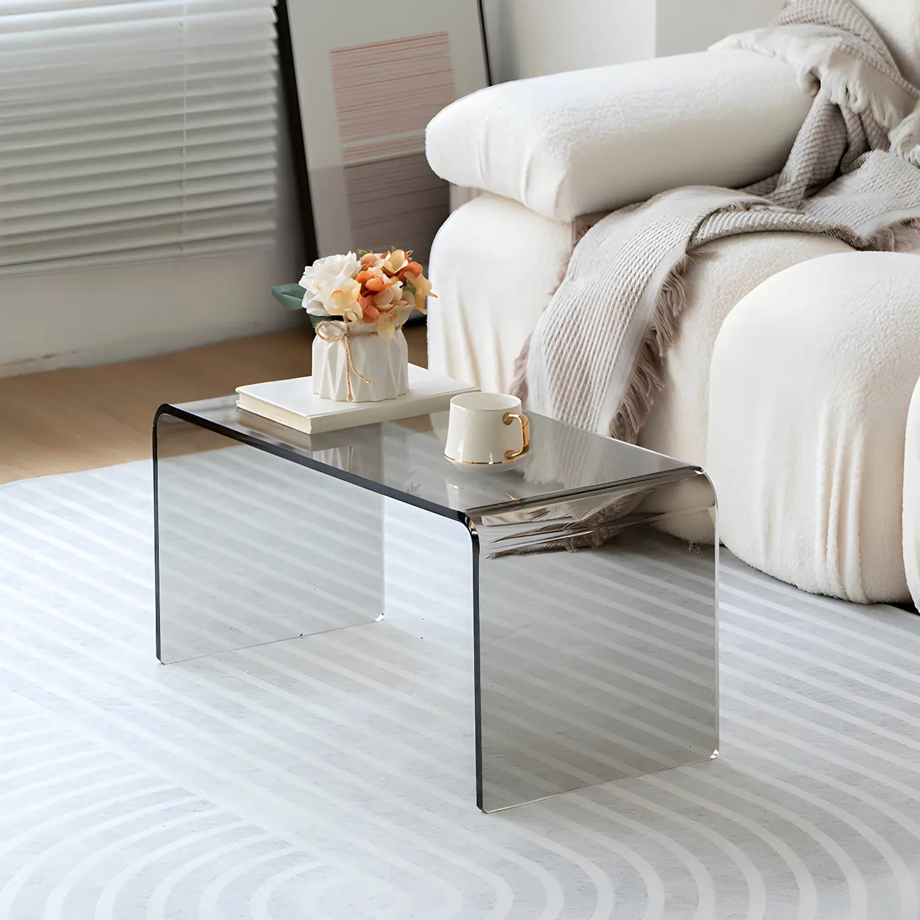 Simple Modern Acrylic Rectangular Coffee Table Image - 3 | homeyfad