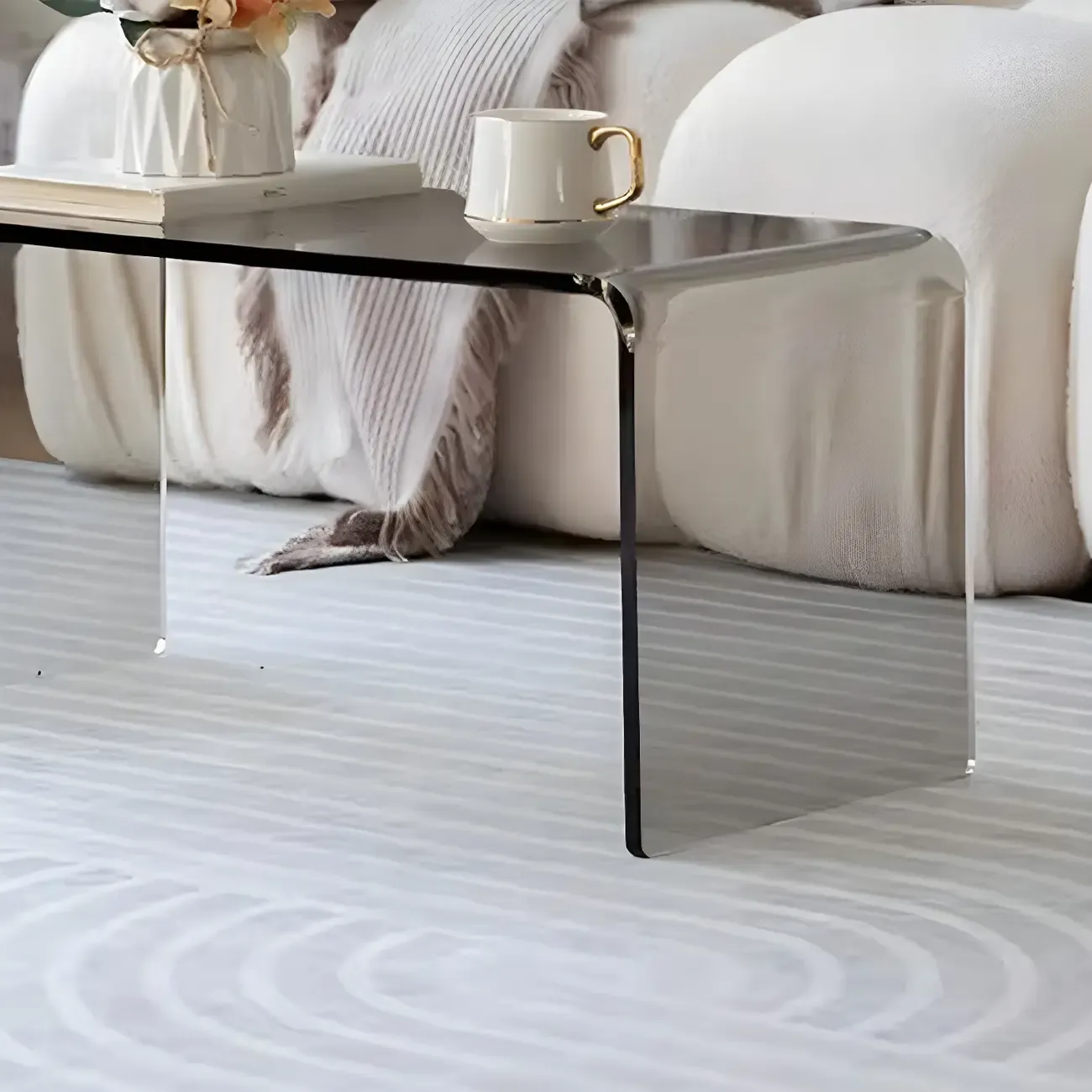 Simple Modern Acrylic Rectangular Coffee Table Image - 8