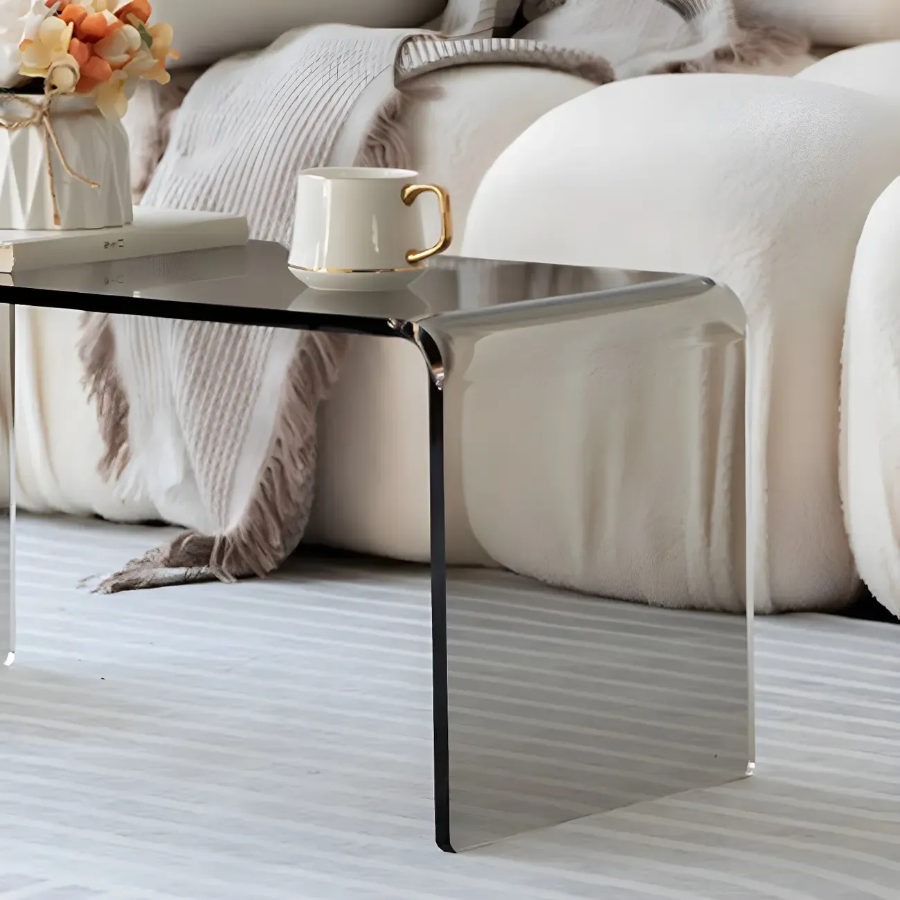 Simple Modern Acrylic Rectangular Coffee Table Image - 11