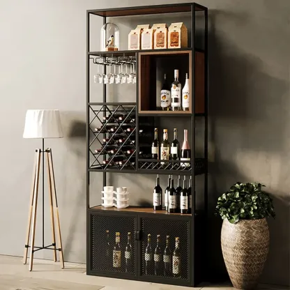 Freestanding Industrial Metal Eco-Board Wine Rack Cabinet Image - 5