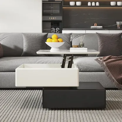 Sintered Stone 3-Tier Square Rotating Lift-Top Coffee Table Image - 2