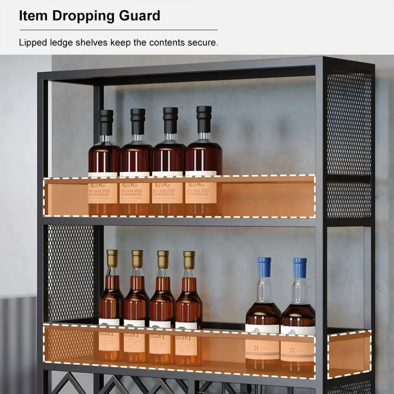 Industrial Freestanding Metal Wine Rack with Doors Image - 5