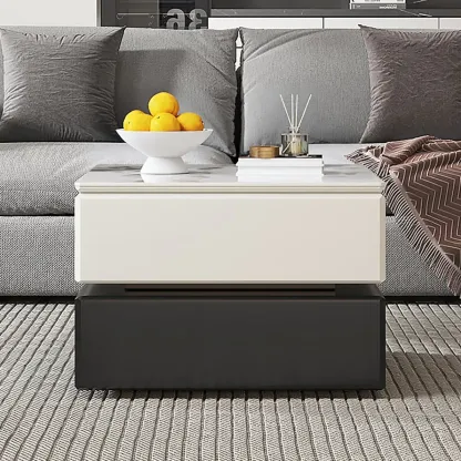 Sintered Stone 3-Tier Square Rotating Lift-Top Coffee Table Image - 6