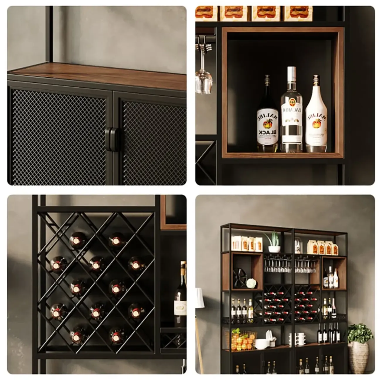Freestanding Industrial Metal Eco-Board Wine Rack Cabinet Image - 3