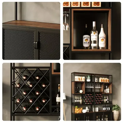 Freestanding Industrial Metal Eco-Board Wine Rack Cabinet Image - 3