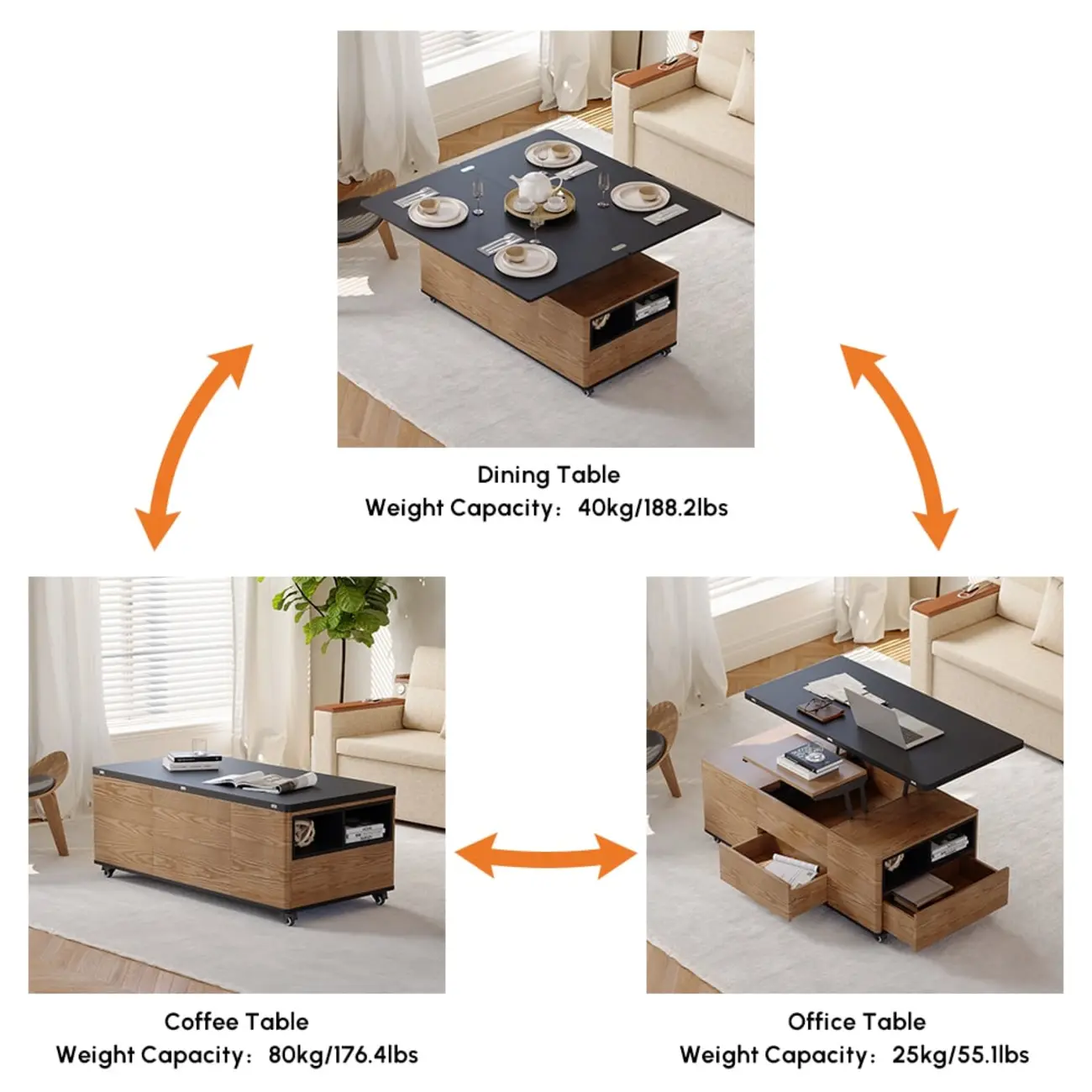 Large Wooden Lift-Top Coffee Table with Drawers & Cabinet Image - 10 | homeyfad