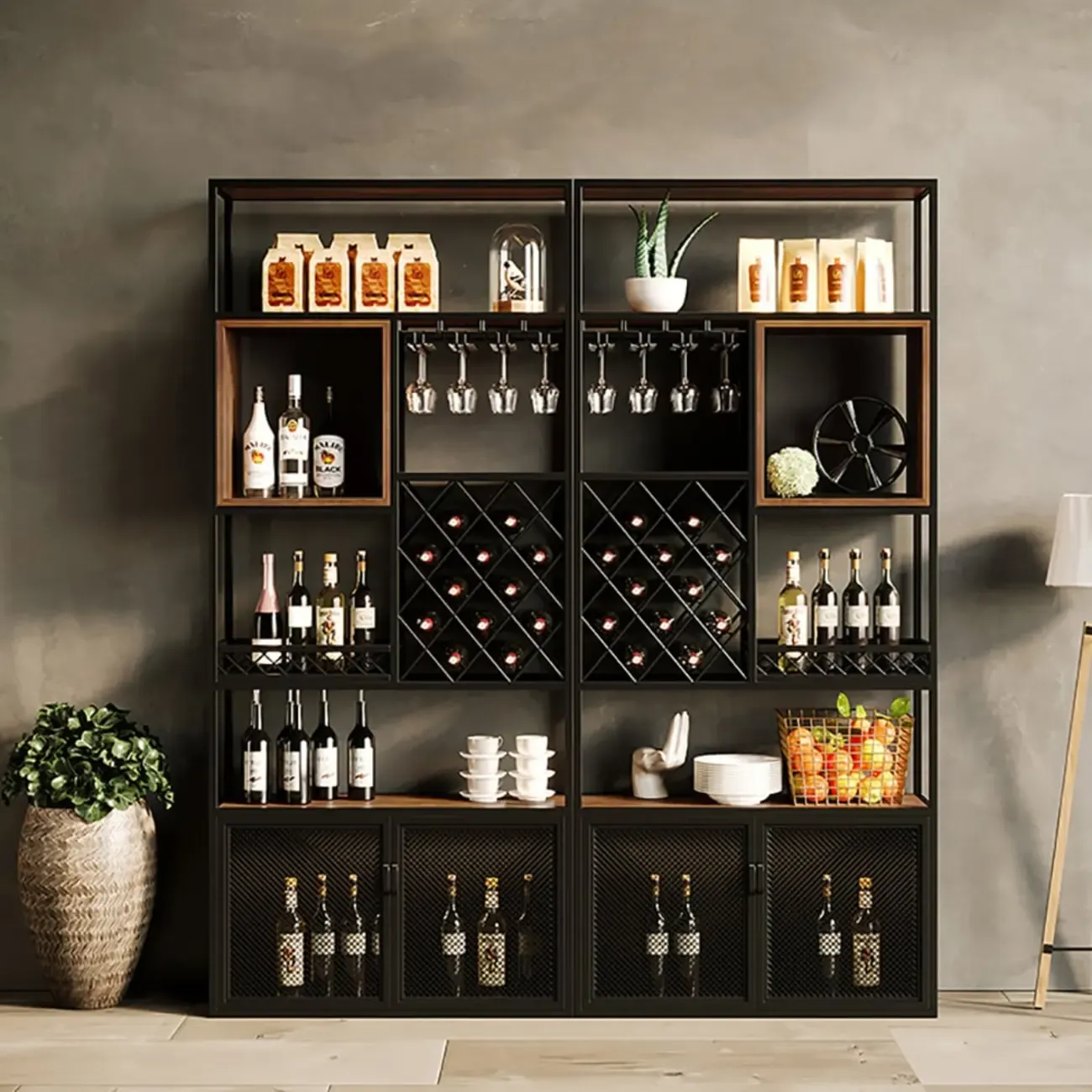 Freestanding Industrial Metal Eco-Board Wine Rack Cabinet Image - 4