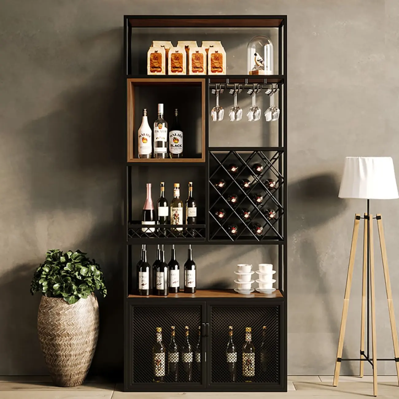 Freestanding Industrial Metal Eco-Board Wine Rack Cabinet Image - 2 | homeyfad