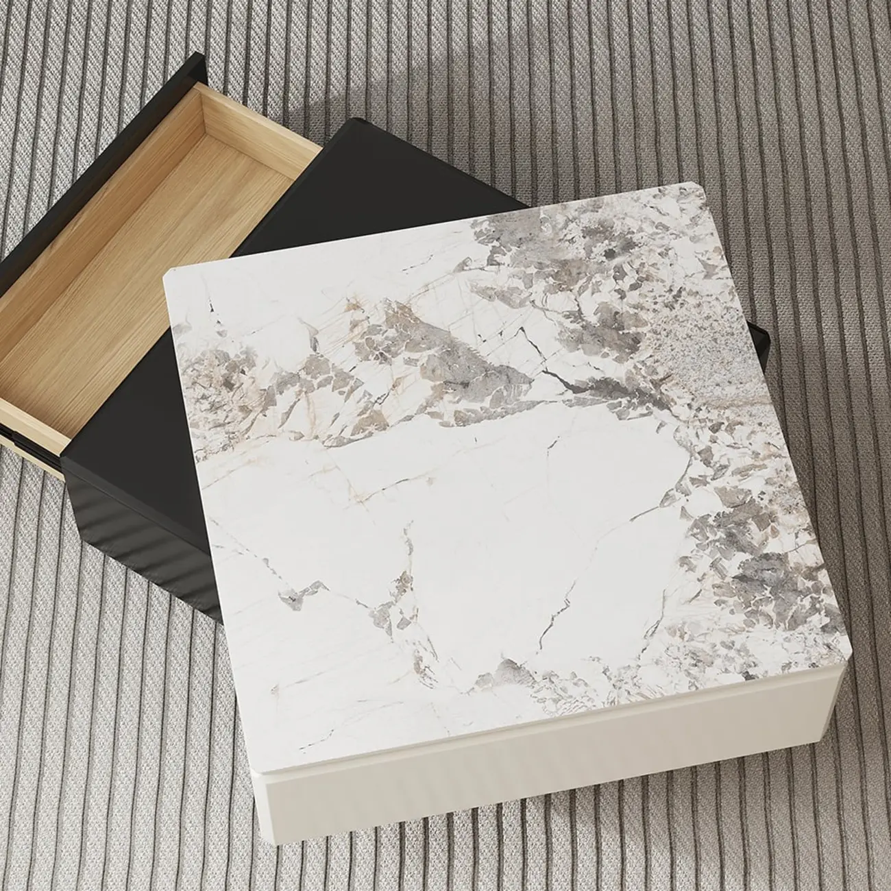 Sintered Stone 3-Tier Square Rotating Lift-Top Coffee Table Image - 4 | homeyfad