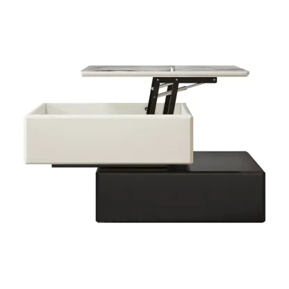 Sintered Stone 3-Tier Square Rotating Lift-Top Coffee Table Image - 8