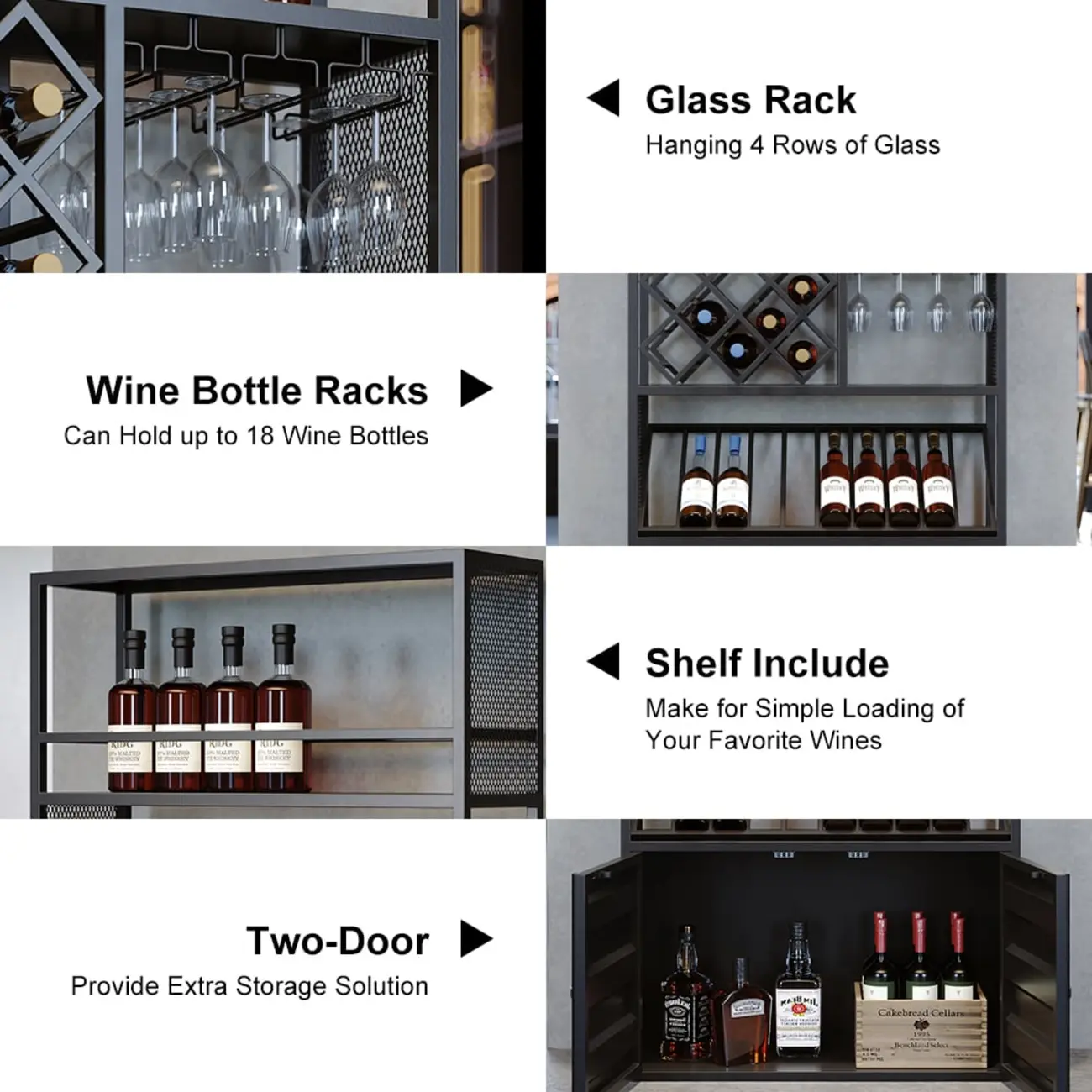 Industrial Freestanding Metal Wine Rack with Doors Image - 3 | homeyfad