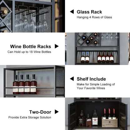 Industrial Freestanding Metal Wine Rack with Doors Image - 3