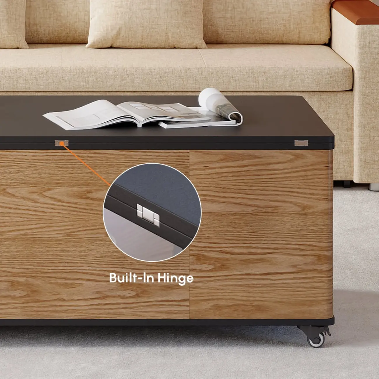 Large Wooden Lift-Top Coffee Table with Drawers & Cabinet Image - 16 | homeyfad