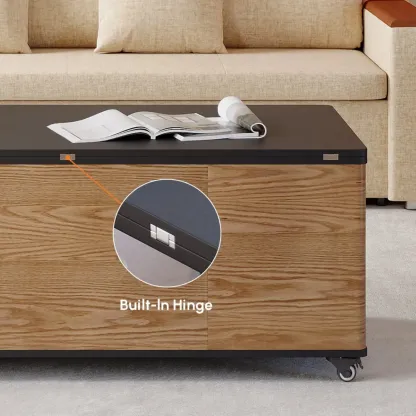 Large Wooden Lift-Top Coffee Table with Drawers & Cabinet Image - 16