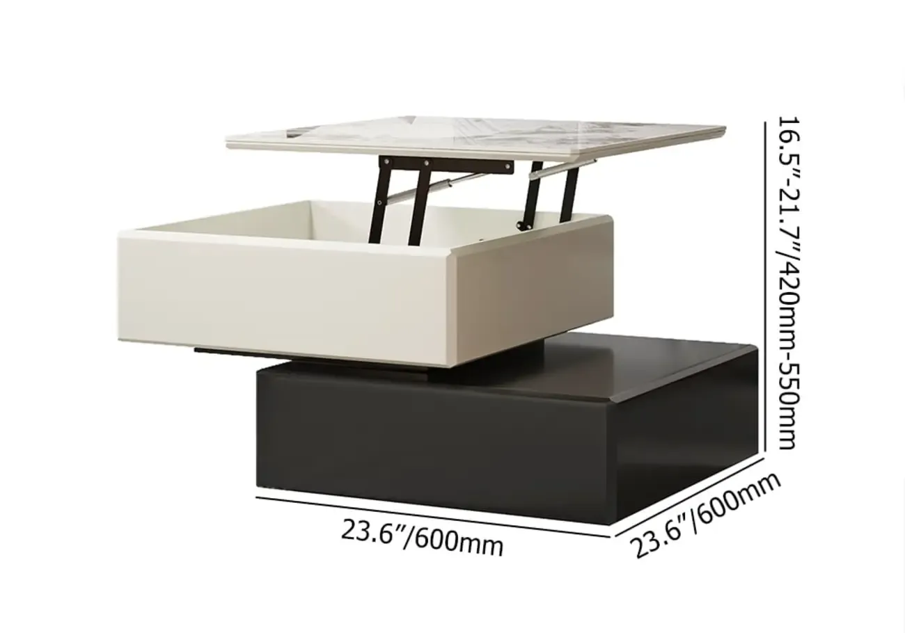 Sintered Stone 3-Tier Square Rotating Lift-Top Coffee Table Image - 9