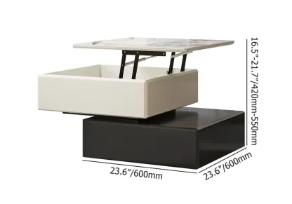Sintered Stone 3-Tier Square Rotating Lift-Top Coffee Table Image - 9