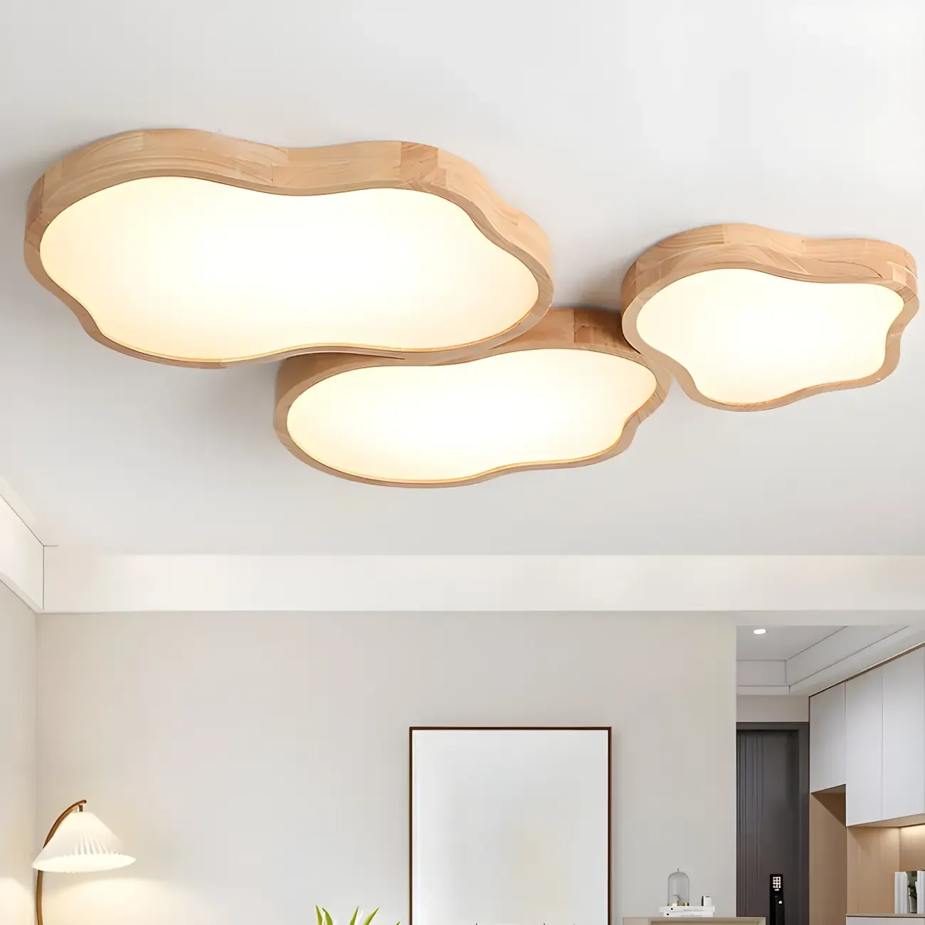 Natural Wood and Acrylic Decorative Flush LED Ceiling Light Image - 1